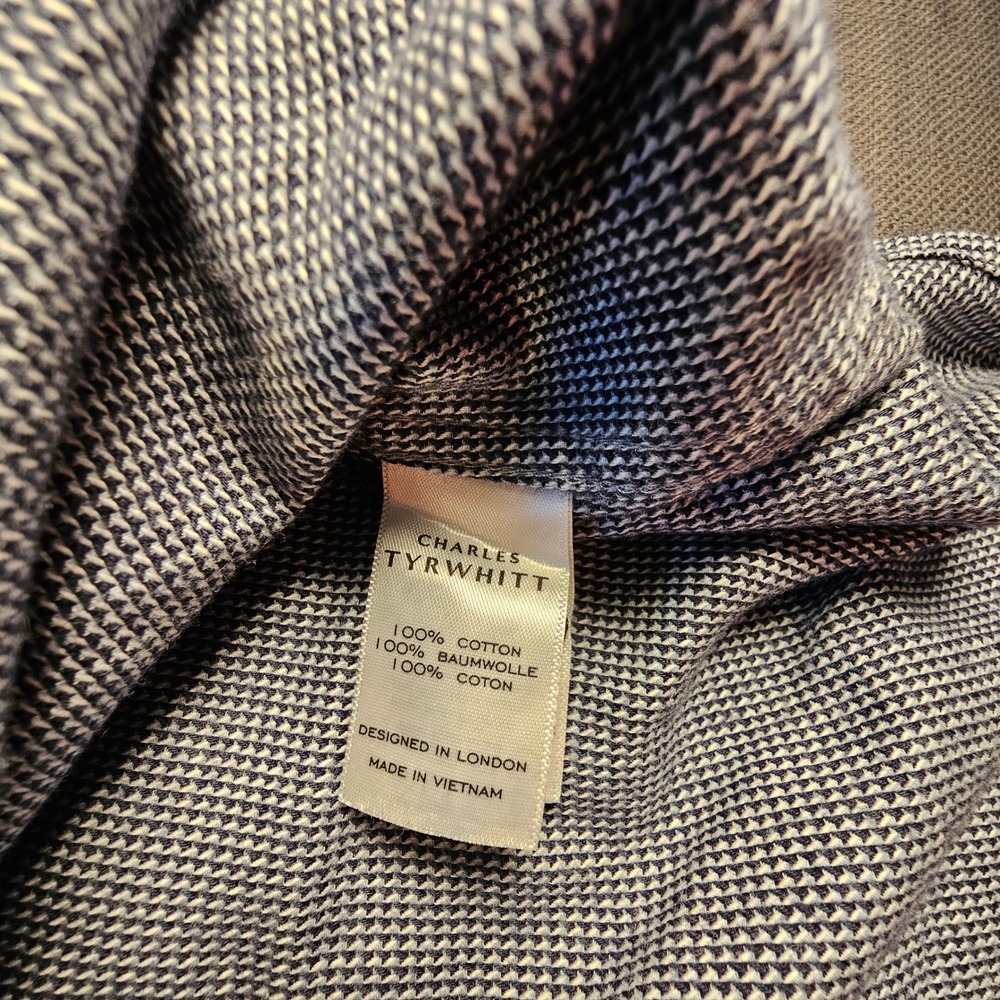 Charles‎ Tyrwhitt Mens Slim Fit Flannel Shirt Blue Puppytooth Dobby NWT L - Picture 5 of 9